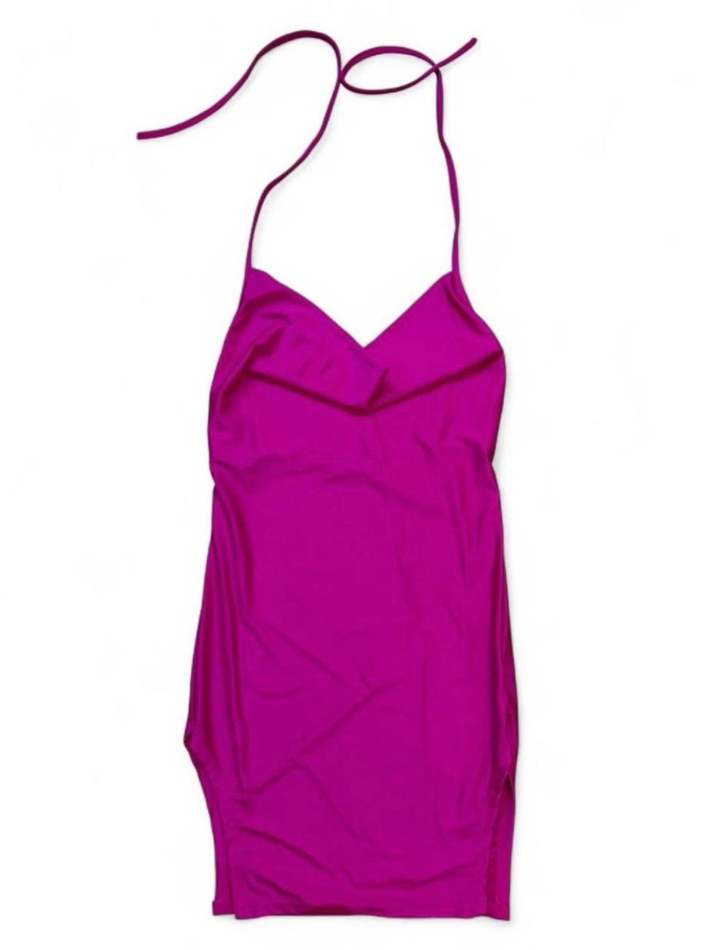 Hot Pink Halter Mini Dress With 2 Slits On The Side